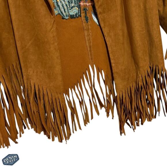 ANDRÉE by UNIT Tan Suede Fringe Jacket w/ Embroidered Cactus &Thunderbird Design - Picture 10 of 16